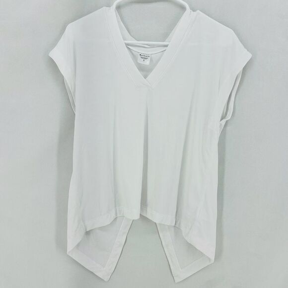Athleta Women’s XS White Capped Sleeve Crew Neck Open Back Active Tee V-Neck - Picture 1 of 8